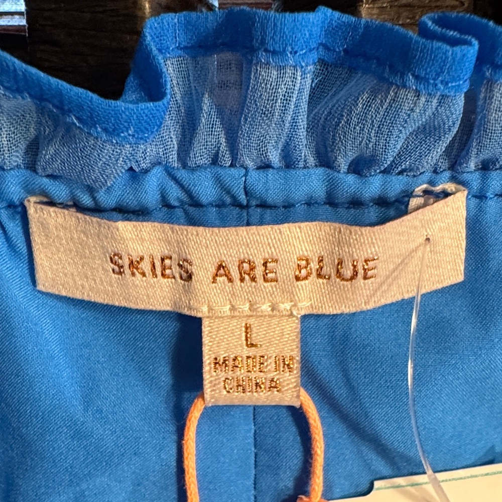 Skies Are Blue Raven Halter Neck Shift Dress Blue Pleated Palm Trees Size Large - Picture 2 of 9